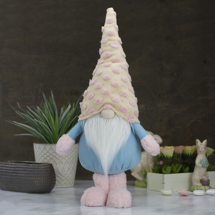 22" Blue and Pink Standing Spring Plush Gnome Figure with a Polka Dot Hat