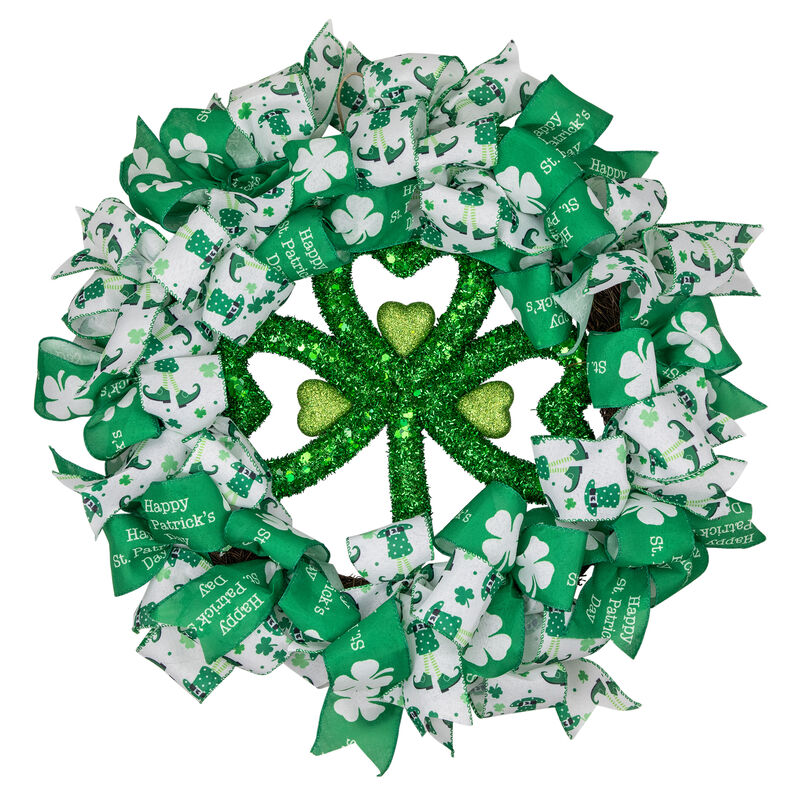 Shamrocks and Ribbons St. Patrick's Day Wreath  24-Inch  Unlit