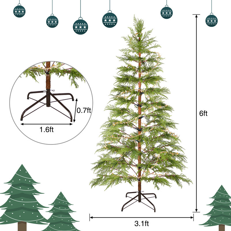 Whisen 6 Feet Artificial Full Christmas Tree Includes LED Lights and Metal Stand, 612 Tips Full Tree 