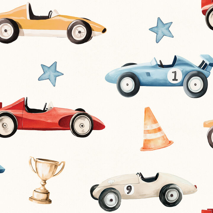 Vintage Race Cars Peel and Stick Wallpaper