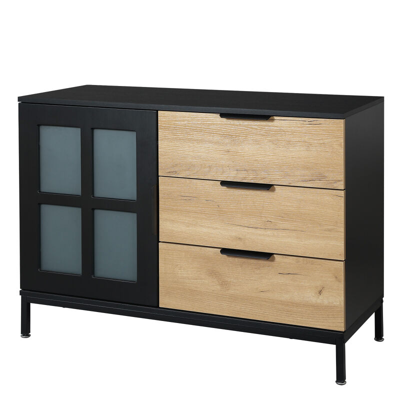 DRESSER CABINET BAR CABINET storage cabinet Glass door side cabinet lockers Embedded metal handle can be placed in the living room, bedroom, dining room, black+brown