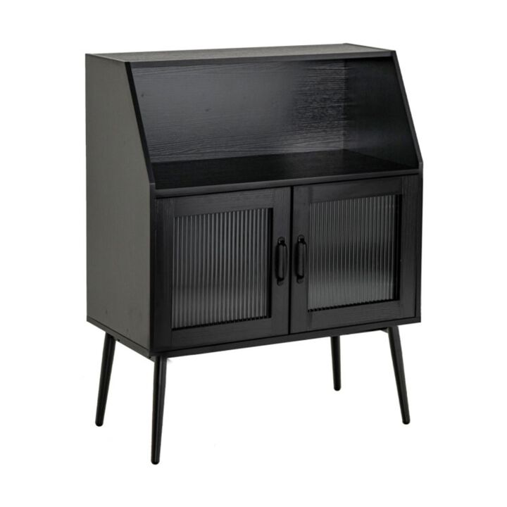 Hivvago Kitchen Sideboard Buffet with Open Cubby and 2 Glass Doors-Black