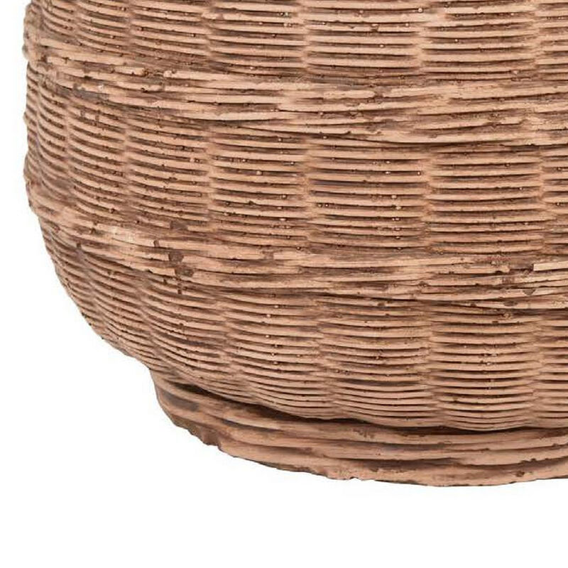 15 Inch Planter, Rustic Basket Woven Design, Resin Finish, Natural Brown - Benzara