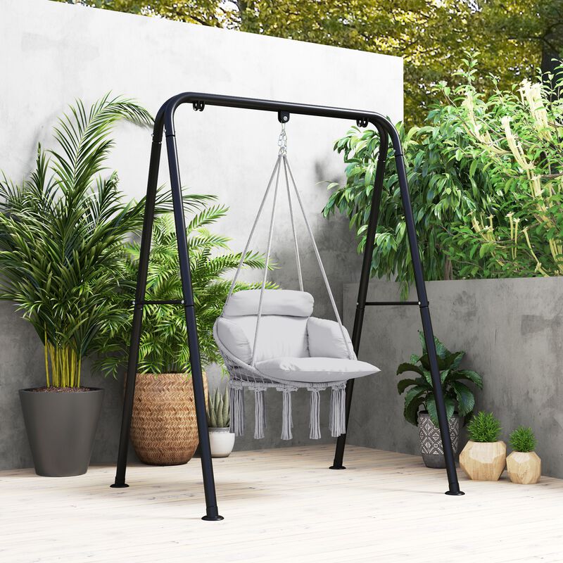 Hivvago Macrame Hammock Swing Chair with Cushion & Stand image number 7
