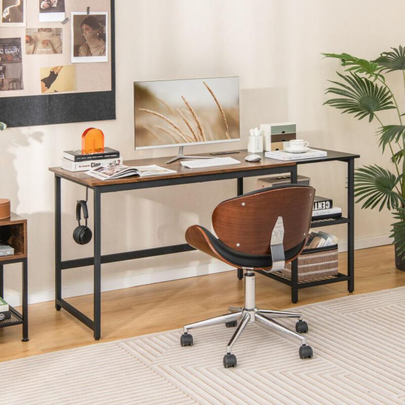 Hivvago 59 Inch Industrial Computer Desk with 2 Tier Storage Shelves for Home Office