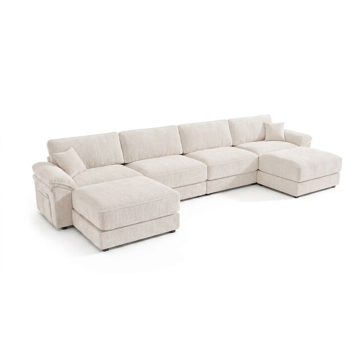 Vipbear 150 Inch Chenille Oversized Modular Sectional Sofa U Shaped Cloud Couch with Movable Ottoman