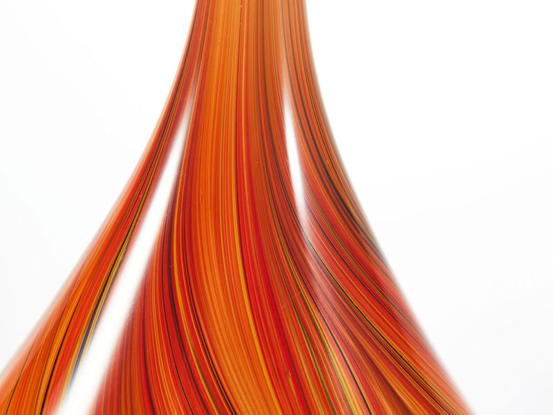 Hand Blown Red Orange Abstract Art Glass Cane Sculpture