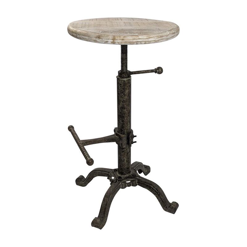 Carolina Living Justin Adjustable Barstool - Natural Driftwood Seat - Aged Iron Base