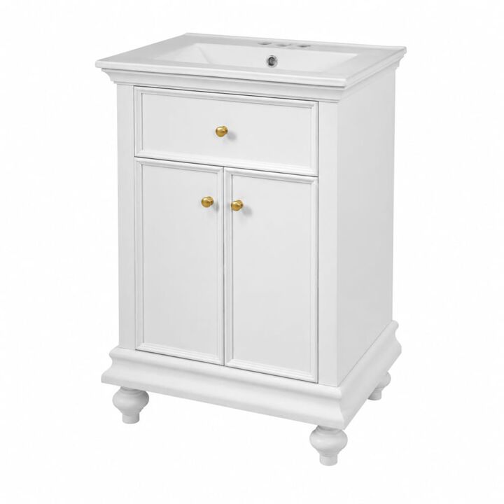 ELEMENT ACE 24 Inch Modern Bathroom Vanity with Ceramic Sink, Tip-Out Drawer, Soft-Close Hinges, Ball-Turned Legs and Adjustable Storage Shelf for Bathrooms
