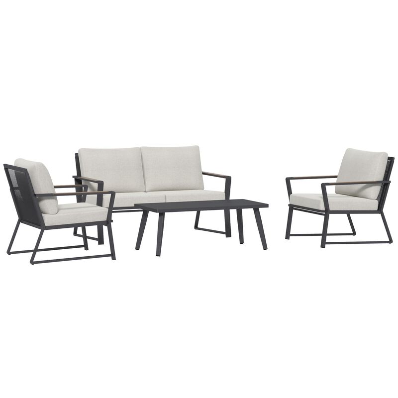 4 Piece Patio Furniture Set Aluminum Conversation Set Garden Sofa Set with Armchairs, Loveseat, Center Coffee Table and Cushions, Cream White image number 1