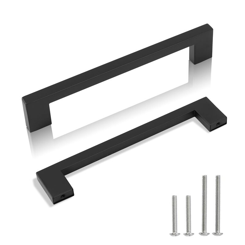 Redunest Cabinet Pulls Matte Black Cabinet Handles Square Drawer Pulls, 2 Pack 6-1/4 Inch 160mm Hole Centers Stainless Steel Kit