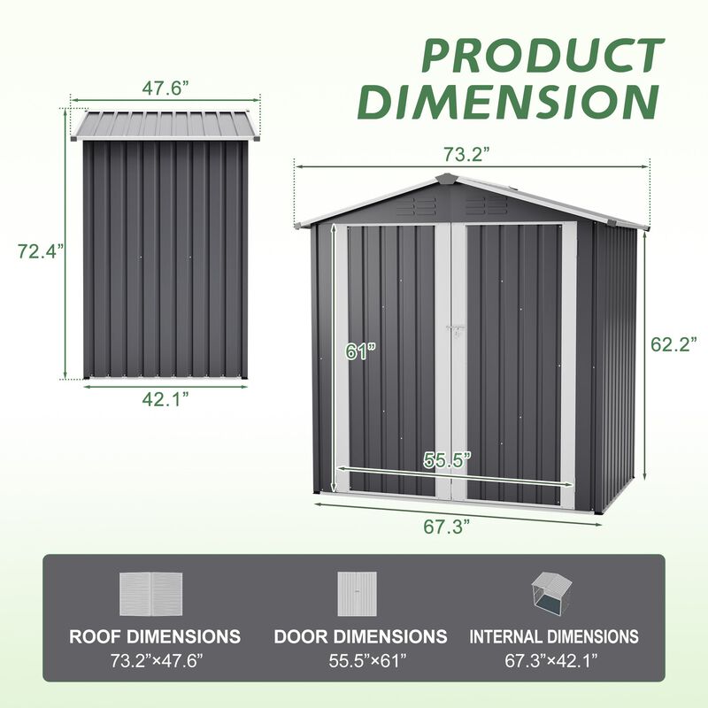 Metal Outdoor Storage Shed 6 x 4 FT Metal Shed with Lockable Door, Waterproof Garden Tool Shed Storage House image number 3