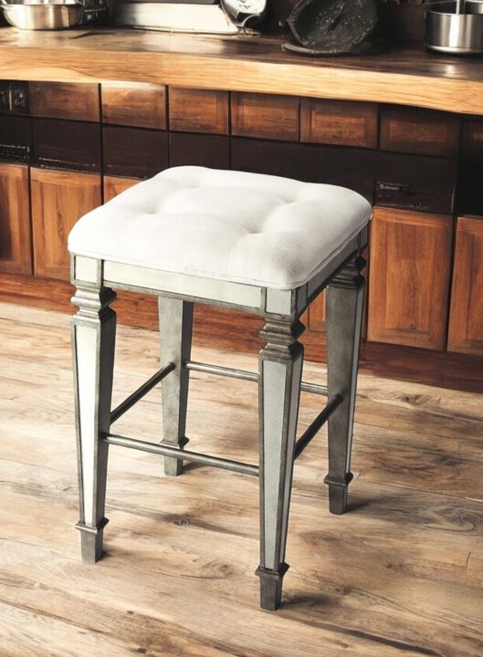 Hivvago 30 Inch White and Silver Solid and Manufactured Wood Backless Counter Height Bar Chair