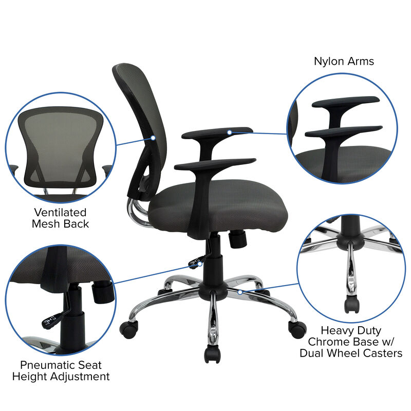 Alfred Mid-Back Dark Gray Mesh Swivel Task Office Chair with Chrome Base and Arms image number 4