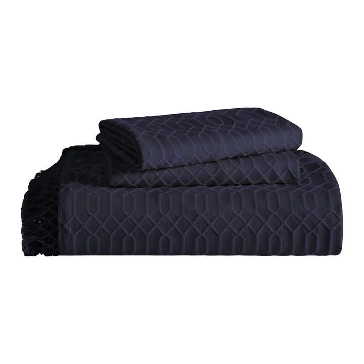 Geometric Fringe Cotton Bedspread Set, 3-Piece Lightweight Comfort