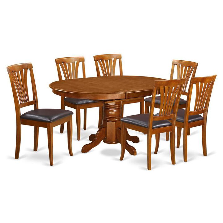 7 Pc Avon Table with Leaf and 6 Padded Leather Chairs.
