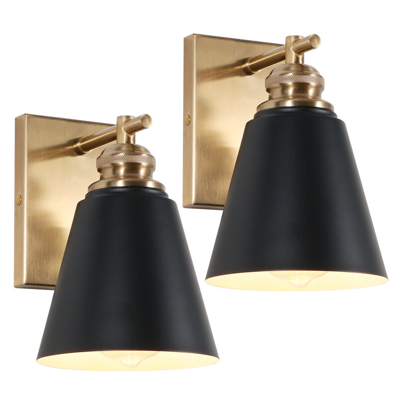 2-Pack 8.7 in. Modern Black and Warm Gold 1-Light Dimmable Indoor Wall Sconces image number 0
