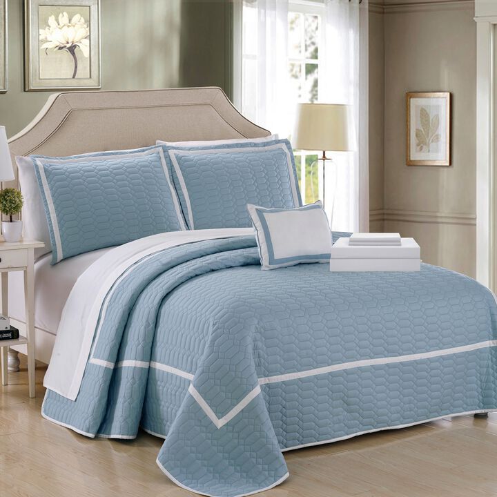 Chic Home Antoine Geometrical Design Elegant 8 Pieces Quilted Bed In A Bag Sheet Set Decorative Pillows & Shams - King 104x92, Blue