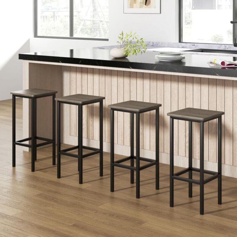 Hivvago Set of 4 Bar Stool Set Bar Chair with Metal Legs and Footrest