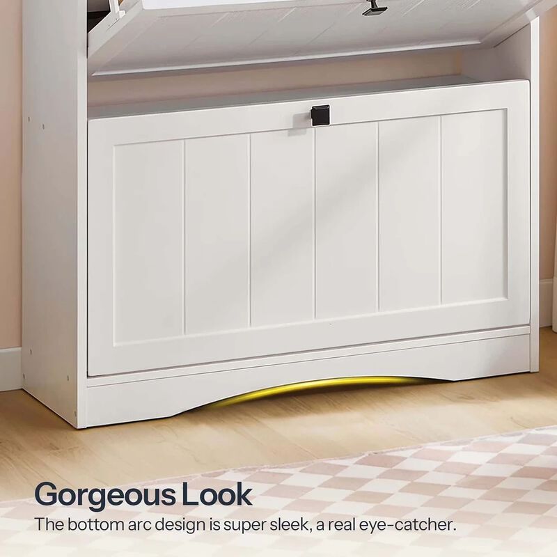 Large Shoe Storage Cabinet with Flip-Down Drawers for 24 Pairs Shoes-White image number 6