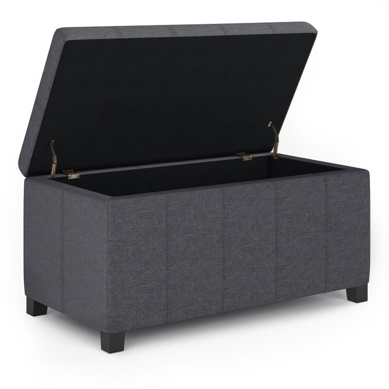 HomeRoots 36" Light Gray and Dark Brown Faux Linen and Solid Wood Upholstered Storage Bench With Flip Top image number 2