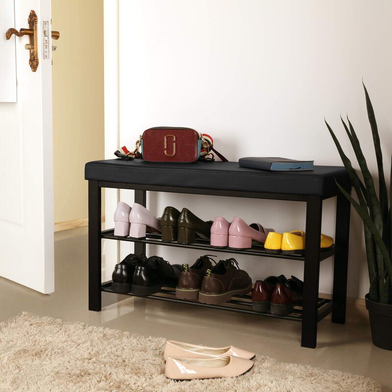 3-Tier Shoe Rack Bench with Upholstered Foam Seat &ndash; Functional and Stylish Organizer for Entryway or Closet