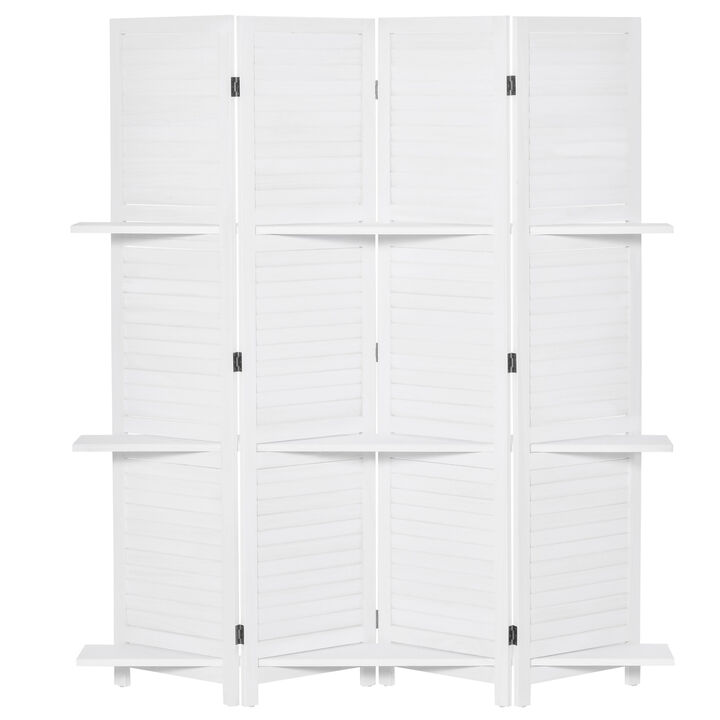 Wood Mobile Folding Privacy Screen Partition Wall Room Divider w/ Shelves White