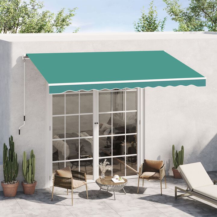 13' x 8' Manual Retractable Sun Shade Patio Awning with Durable Design & Adjustable Length Canopy, Green