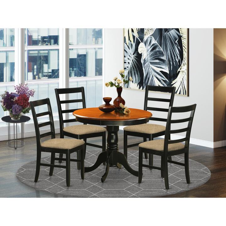 Dining furniture set - 5 Pcs with 4 Linen Chairs in Black