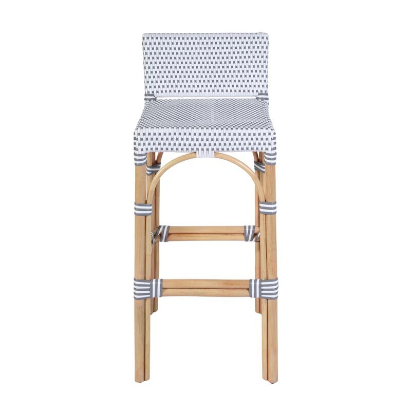 Butler Specialty Serienna 30 in. Seat Height Rectangular Rattan Low Back Bar Stool White and Gray image number 3