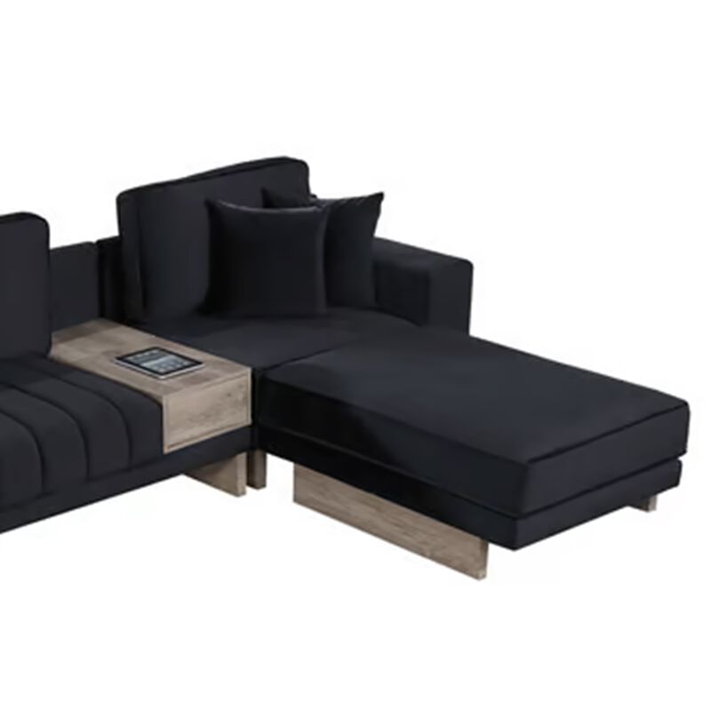 Phsy 123 Inch Modular Sectional Sofa with Storage Table, USB, Black Velvet