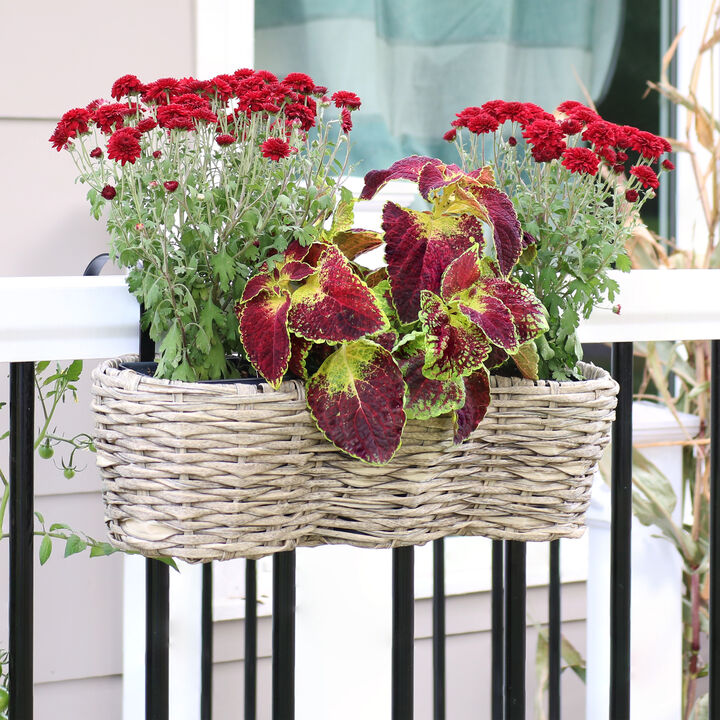 Sunnydaze Polyrattan Hanging Over-the-Rail Tri-Planter and Liner - Charcoal