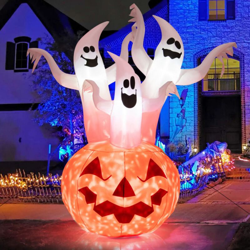 6FT Inflatable Halloween Ghost Spooky Yard Decoration with Pumpkin and Spinning Light image number 1