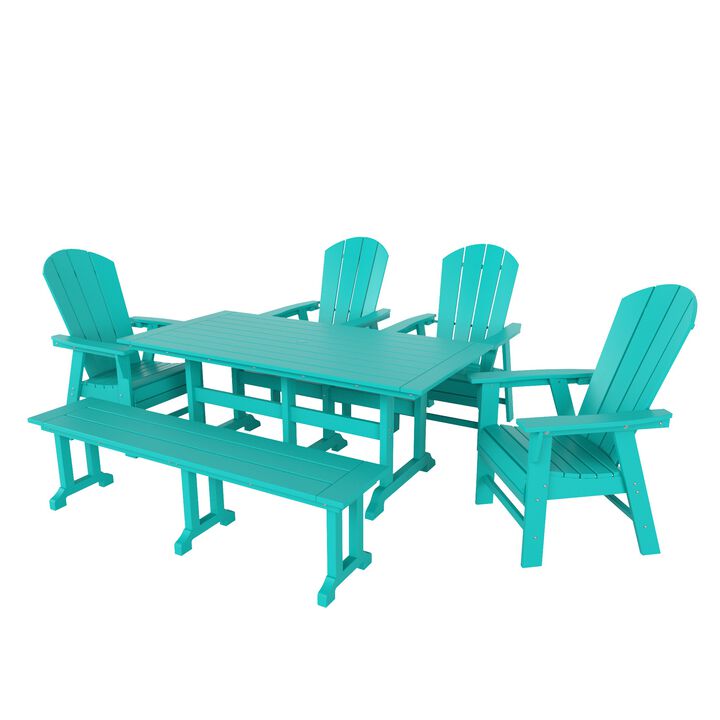 WestinTrends 6 Piece Outdoor Patio Dining Table and Armchair Dining Bench Set