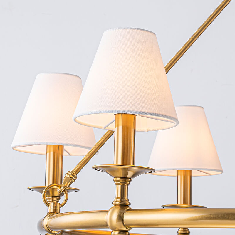 6-Light W34 Inch Warm Brass Statement Chandelier Unique Classic Lighting with White Fabric Lamp Shades and Alabaster Finials for Dining Room Living Room image number 4