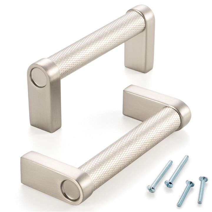 ASKANO Brushed Nickel Cabinet Pulls, 3 Inch Hole Centers, Knurled Bar Kitchen Cabinet Handles AP1311 | Pack of 10, Solid Hardwar