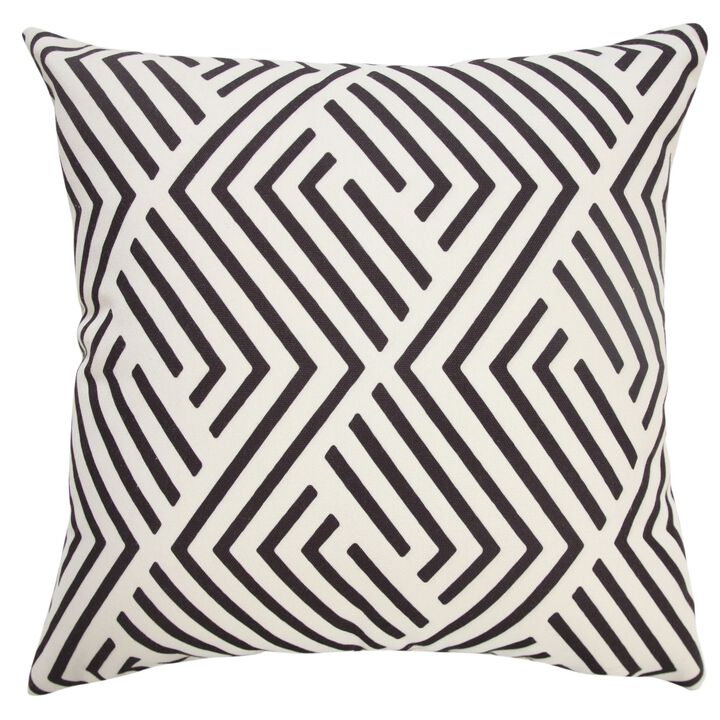 20" Black and White Geometric Square Outdoor Throw Pillow