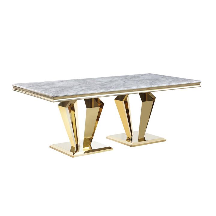 Best Master Furniture Ivane Light Grey Stone Marble Laminate Gold Rectangle Dining Table