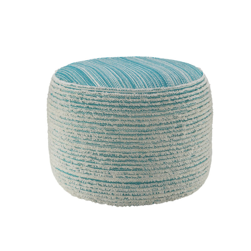 Durable Fabric Cylinder Striped Pouf Ottoman – Accent Floor Cushion for Living Room