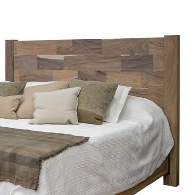 Umey King Size Bed, Mango Wood with Grain Details, Two Tone Rustic Brown - Benzara