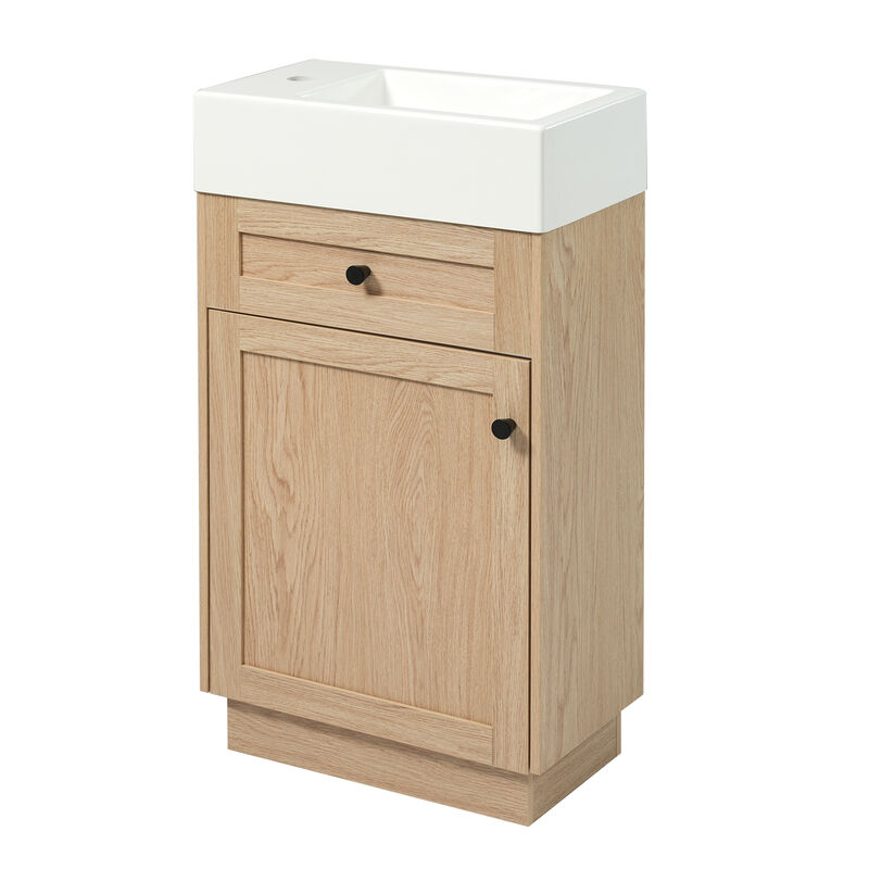 Whisen 18.5" Bathroom Vanity with Reversible Resin Sink, MDF Cabinet with Adjustable Shelf and Elegant Zinc Alloy Handles