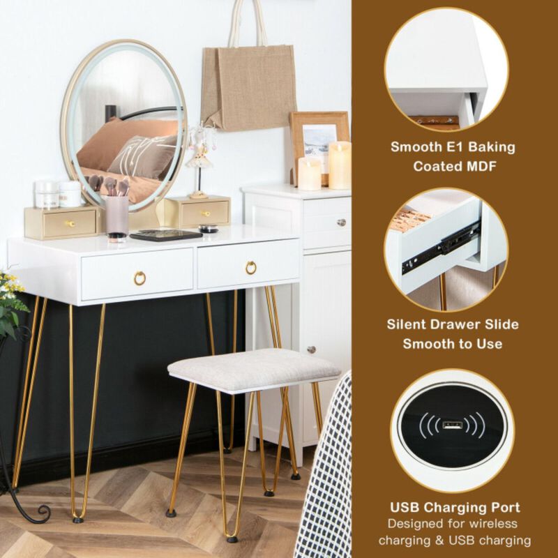 Hivvago Vanity Table Set with 3-Color Lighted Dimmable Mirror
