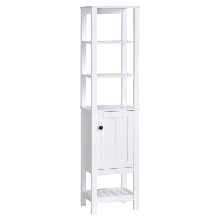 Freestanding Wood Bathroom Storage Tall Cabinet Organizer Tower with Shelves & Compact Design, White
