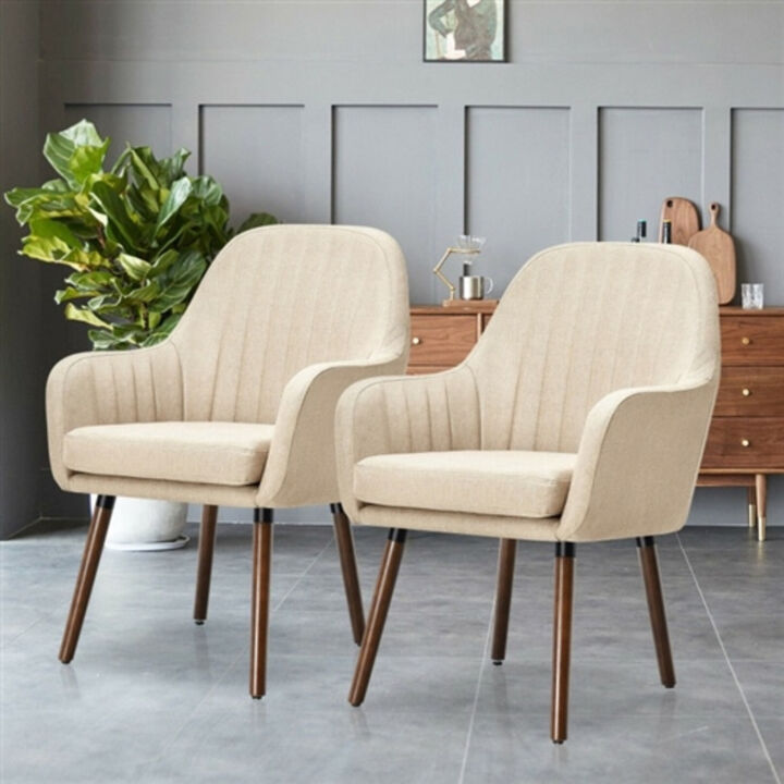 Set of 2 Upholstered Accent Chairs in Retro Linen – Wooden Legs and Comfortable Seating for Any Space