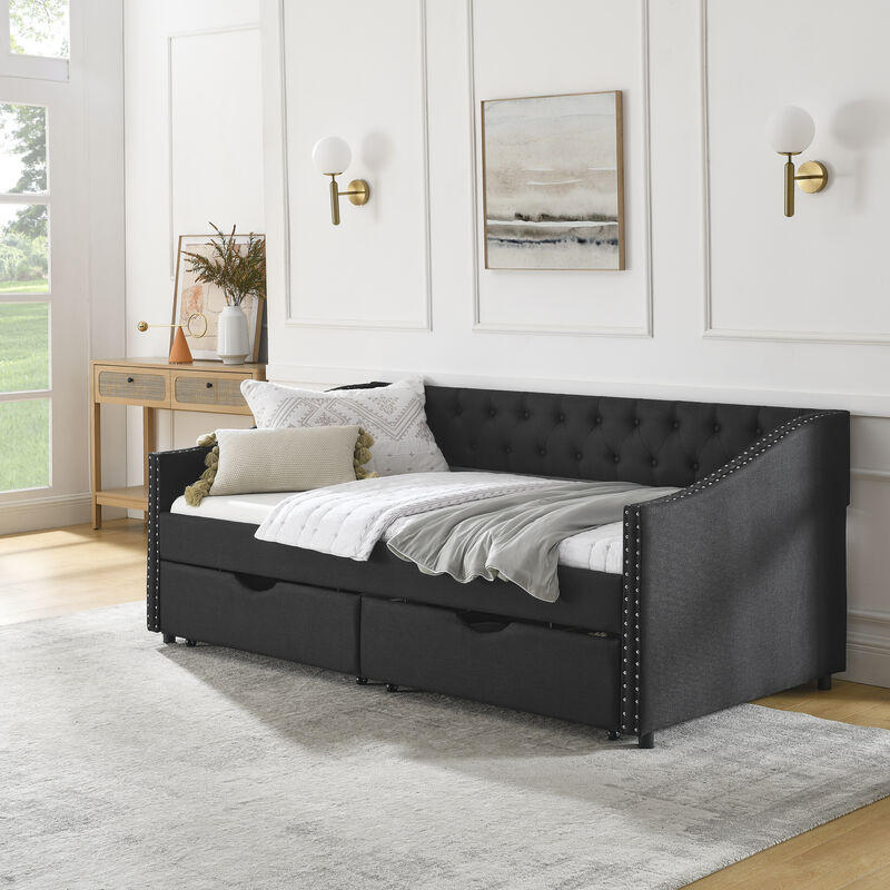 Nadcun Linen Upholstered 2 Storage Drawers Daybed image number 3