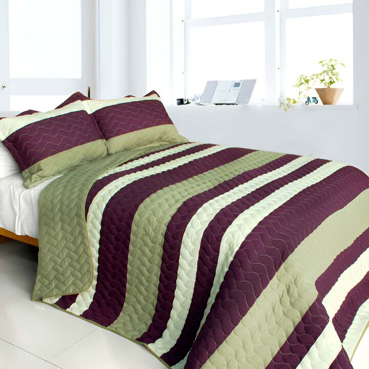 September Affair 3PC Vermicelli Quilted Patchwork Quilt Set Queen Soft Bedding Set