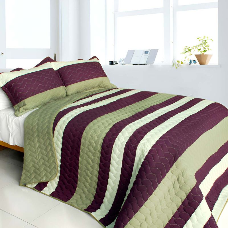 September Affair 3PC Vermicelli Quilted Patchwork Quilt Set Queen Soft Bedding Set image number 0