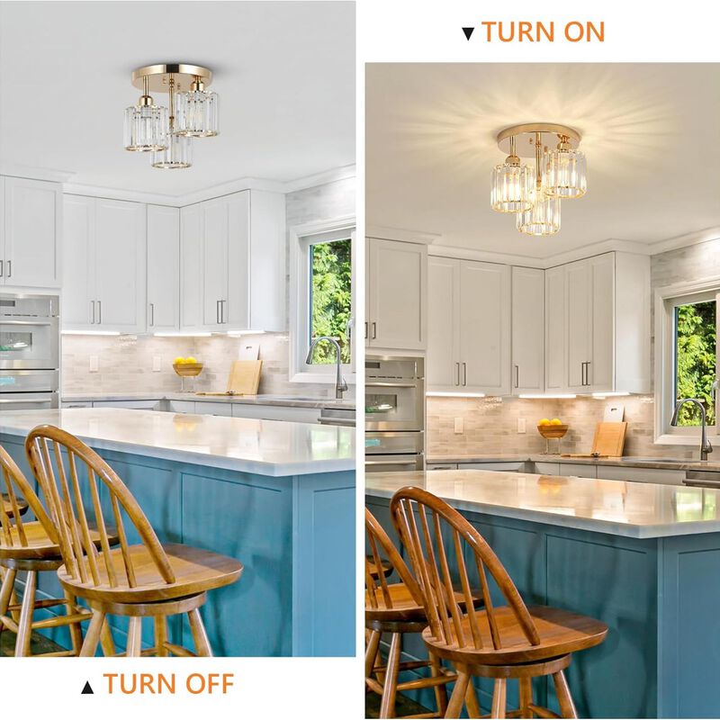 ELEMENT ACE Semi Flush Mount 3-Light Ceiling Light Fixture, Crystal Close to Ceiling Lighting with Open Design, Ideal for Low Ceilings, Kitchens, Hallways, Bedrooms, Bathrooms and Living Rooms image number 3