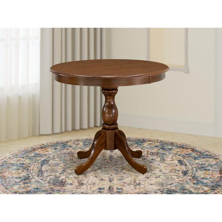 East West Furniture 1-Piece Modern Table with Round Walnut Table top and Walnut Pedestal Leg Finish