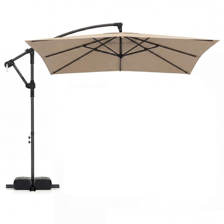 8x8 FT Offset Cantilever Patio Umbrella Outdoor Market Square Umbrella with 360&deg; Rotation-Gray